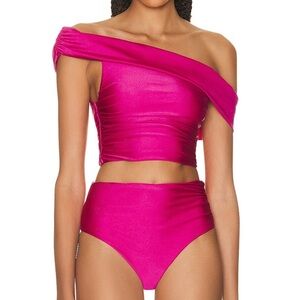 Jonathan Simkhai Lotus Fuchsia Off-Shoulder Top Small $165